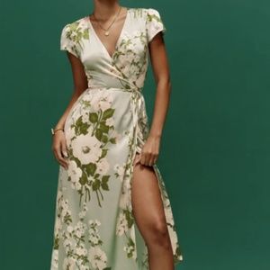 REFORMATION Kiana Silk Dress - Tarragon
